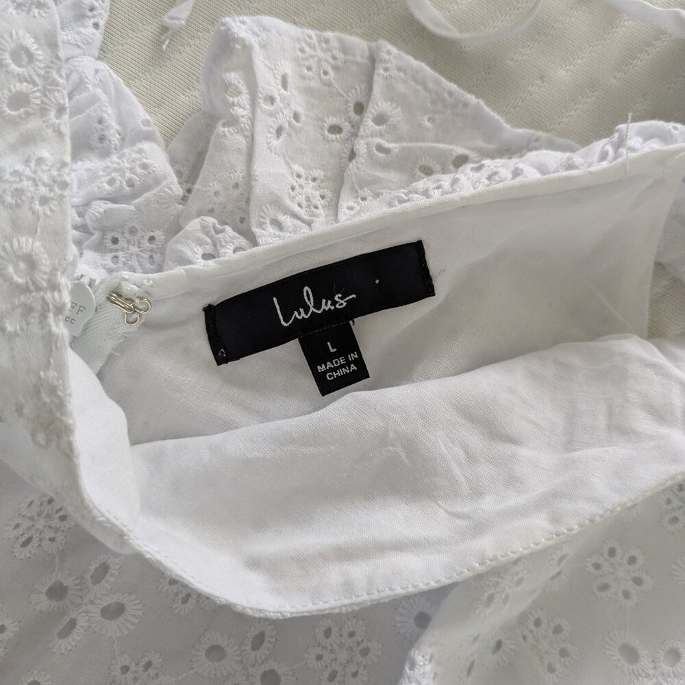 Lulus Sweetest Thoughts White Eyelet Cotton Ruffled Mini Dress - Picture 5 of 5